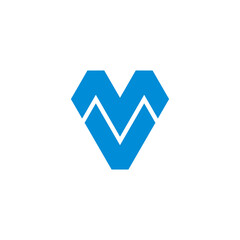 letter mv stripes geometric blue diamond logo vector