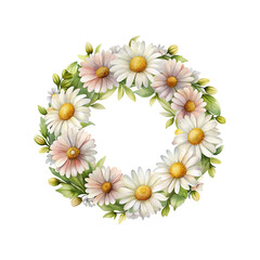 Obraz premium Watercolor Daisy Flower Wreath, a Delicate Botanical Illustration for Spring Designs