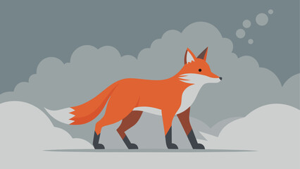 Obraz premium Orange fox walking through snowy landscape