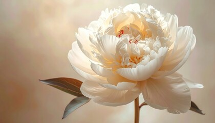 Fototapeta premium Close-up of a beautiful white peony flower with delicate petals and a soft, dreamy background.