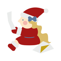 座って手紙を読むかわいい女の子のサンタクロース