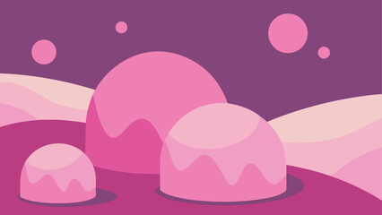 Pink landscape with planets and domes art