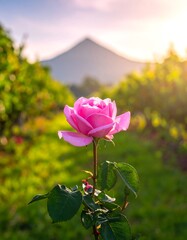 Pink rose sunrise mountain