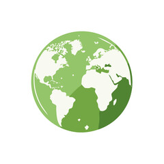 Fototapeta premium Stylized Green World Globe with White Continents and Soft Shadows on White Background