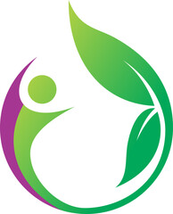 happy people vegetarian green leaf logo on eco friendly icon