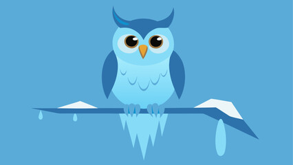 Cartoon owl sitting on an icy branch art