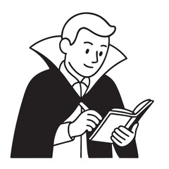 Coloring book coloring page featuring vampire character writing in book for coloring fun