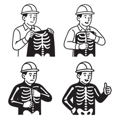Coloring book page featuring worker with skeleton shirt coloring page for fun and learning