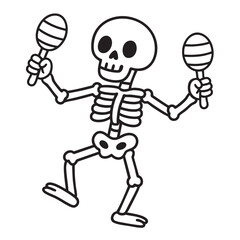 Dancing skeleton coloring book coloring page with maracas for fun coloring activity