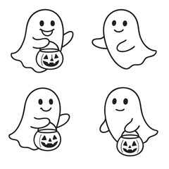 Cute ghost coloring book coloring page with happy ghost holding pumpkin coloring book coloring