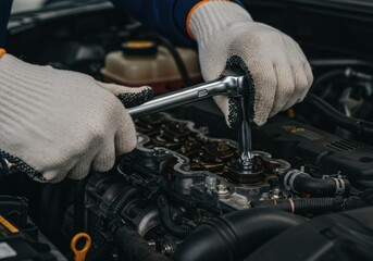 Mechanic working on a car engine