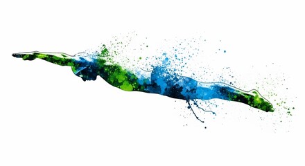 Abstract Swimmer Gliding Through Water Illustration.