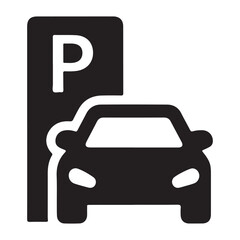 Parking Icon, Car Parking Sign & Traffic Symbol Silhouette Vector.