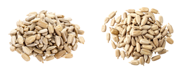 Close-up Of Two Piles Of Sunflower Seeds Isolated On A Transparent Background Featuring Natural Colors And Textured Detail Representing Nutritional Value And Healthy Eating