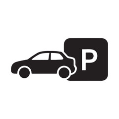 Parking Icon, Car Parking Sign & Traffic Symbol Silhouette Vector.