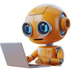 Fototapeta premium A cute AI robot character performing various business and finance activities, GPT chatbot icon. Artificial intelligence, trendy technology, support service, funny automation computer