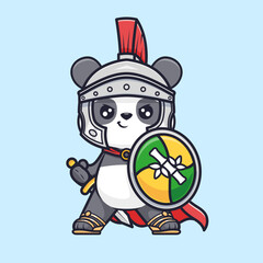 Obraz premium Cute Panda Knight With Shield And Sword Cartoon