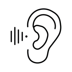 Audio Perception: A minimalist line drawing captures the essence of hearing, featuring an ear paired with sound waves, symbolizing sound and auditory perception.