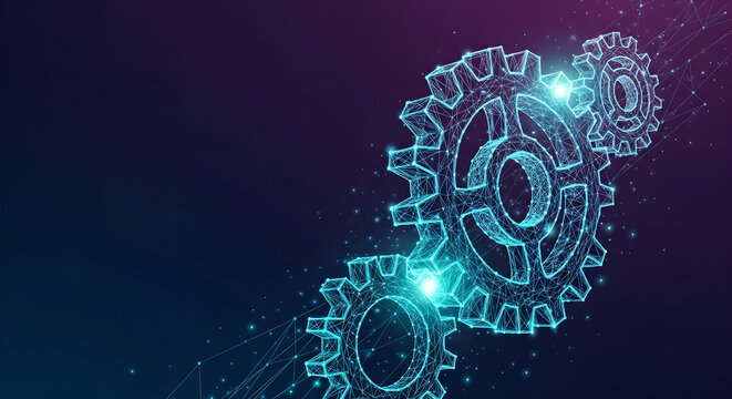 Technology Gears Network System Digital Wireframe Blue Copy Space
