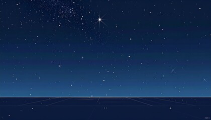 Naklejka premium Starry Night Sky with Geometric Horizon and Bright Stars