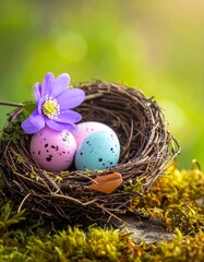 Obraz premium Easter eggs in bird nest