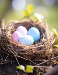 Fototapeta premium Easter eggs in bird nest