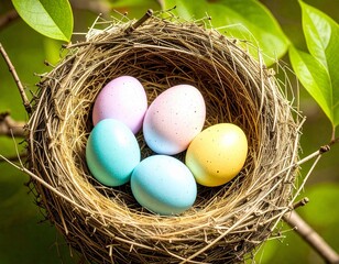 Obraz premium Easter eggs in bird nest