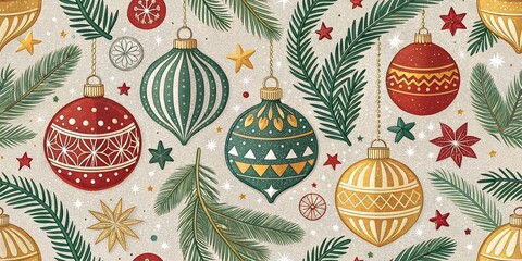 Baubles seamless pattern, colorful Christmas tree decor, Seamless Pattern, Holiday Event Festive Design