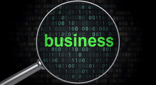 Magnifying Glass Over Digital Business Data With Binary Code Background