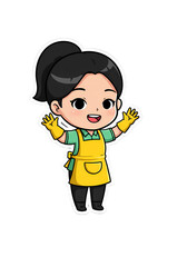 Cute Cartoon Cleaning Lady Character with Apron and Gloves png clear alpha channel cutout isolated on transparent background
