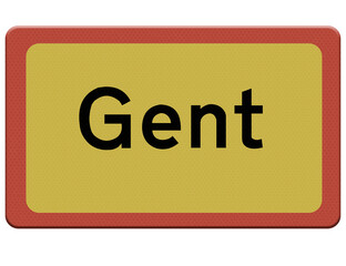 Digital composite..Road sign for the city of Gent.naambord, name, place, Ghent, Gand..Png file.