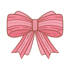 Ribbon Pink Heart Bow in Kawaii style. For gift wrapping, fashion accessories, scrapbooking, greeting cards, planner stickers, pastel hand-drawn clipart illustration