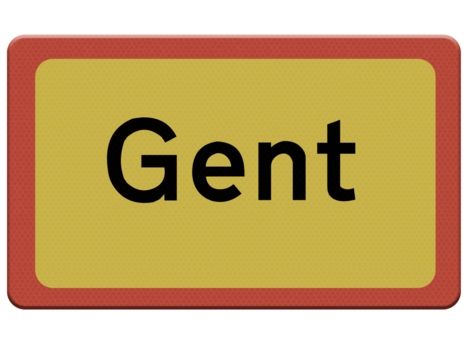 Digital composite..Road sign for the city of Gent.naambord, name, place, Ghent, Gand..Png file.