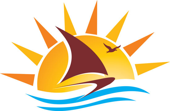Sunset Sailboat Vector Graphic