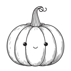 Cute smiling pumpkin sketch with a curly vine stem.