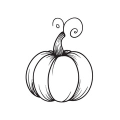 Simple ink sketch of a pumpkin with a curly stem.