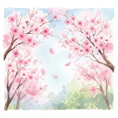 Fototapeta premium Delicate watercolor painting depicting blooming cherry blossoms in springtime serenity