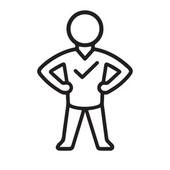 Confident Person Icon with Checkmark – Black and White Line Art Symbol of Success and Approval