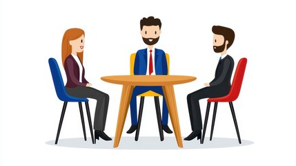 Pixel Art Business Meeting Illustration Three People at Round Table