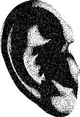 Black and White Stippled Illustration of a Human Ear