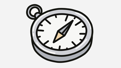 A simple and classic doodle-style illustration of a pocket compass, a timeless and essential icon for navigation, direction, travel, and adventurous exploration.
