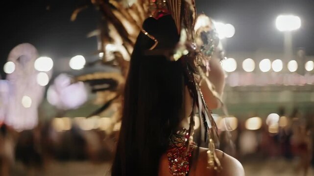 Samba Dancer in a Feathered Costume at the Rio Carnival