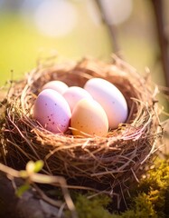 Fototapeta premium Easter eggs in bird nest