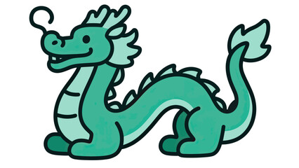 Naklejka premium A simple and friendly hand-drawn illustration of a green Chinese sea dragon, a charming and approachable character for fantasy, mythology, and cultural designs. 