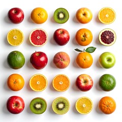 Colorful fruit grid on white