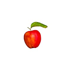 Watercolor sketch illustration of ripe red apple with a green leaf and twig isolated on a white background, hand drawn