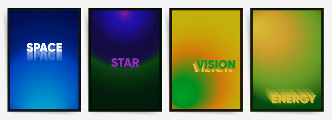 Reflective Typography Gradient Poster Template Set: Space Star Vision Energy. Minimal Neon Radial Backgrounds