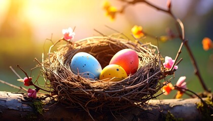 Obraz premium Easter eggs in bird nest