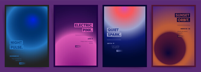 Gradient Event Poster Templates with Bold Typography. Dark Blurred Background with Aesthetic Color Gradation. Space Design, Technology, Futuristic Concept