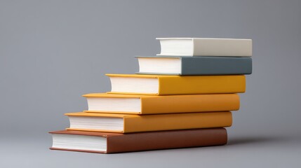 Fototapeta premium A Vibrant Stack of Colorful Hardcover Books Against a Subtle Gray Background, Ideal for Education, Reading, or Literature-related Themes in Creative Projects